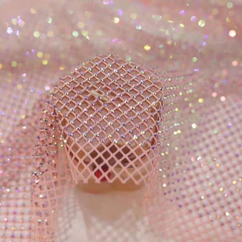 Crystal Mesh Fabric - Mistlace Stretch Rhinestone Fishnet Mesh Fabric