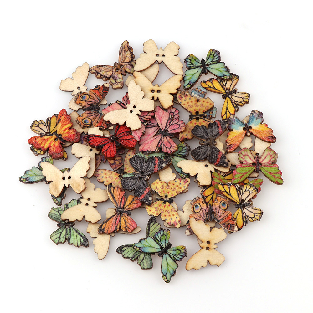 Bộ 50 Bướm Nút Gỗ Phối Màu DIY - đánh giá và giá Embellishments For Scrapbooking